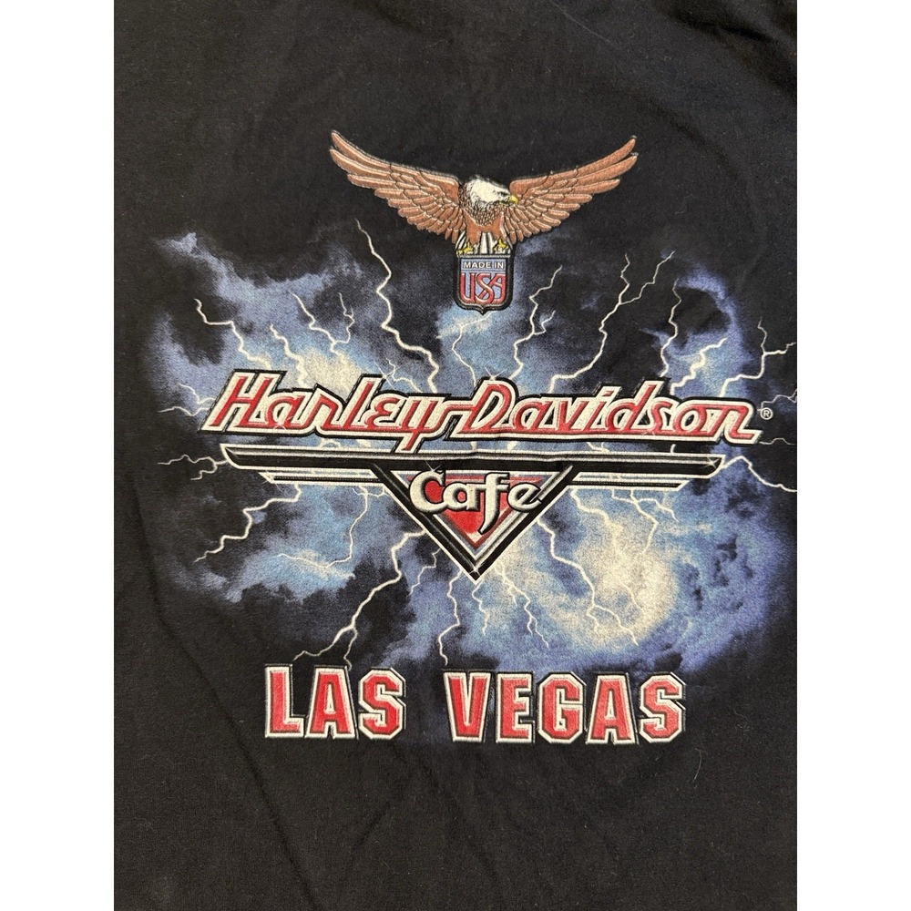 Vintage Harley-Davidson Café Las Vegas Tee USA Made Eagle Lightning Black Mens L